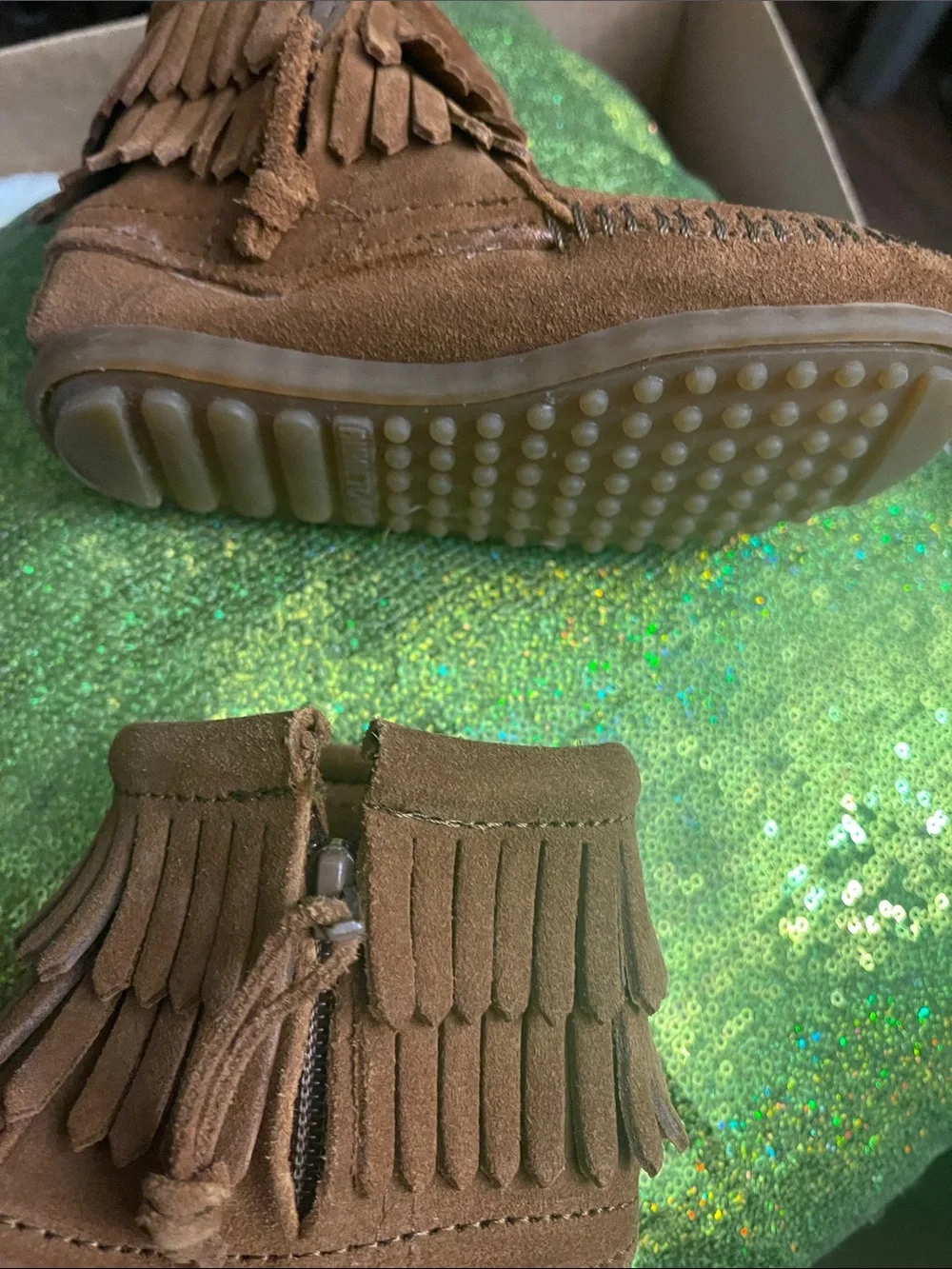 Minnetonka Kids Brown Suede Fringe Moccasins